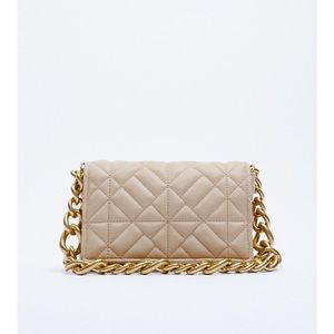 Zara Quilted Beige Bag with Gold Chain
